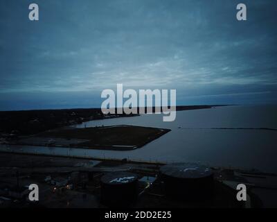 Vista aerea della città di Port Stanley Ontario durante una notte invernale. Foto di alta qualità Foto Stock