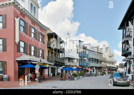 Rosemary Beach Florida strada principale della costa del Golfo, panhandle cittadina. Foto Stock