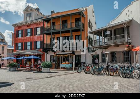 Rosemary Beach Florida strada principale della costa del Golfo, panhandle cittadina. Foto Stock