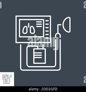 Icona della linea sottile del vettore correlato al ventilatore medico. Illustrazione Vettoriale