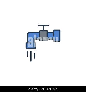 Icona del rubinetto e della goccia, colore, linea, segno vettoriale del contorno, pittogramma di stile lineare isolato su bianco. Simbolo, illustrazione del logo. Tratto modificabile. pe pixel Illustrazione Vettoriale