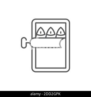 Il cibo di pesce può icona, colore, linea, contorno vettore segno, stile lineare pittogramma isolato su bianco. Simbolo, illustrazione del logo. Tratto modificabile. Perf. Pixel Illustrazione Vettoriale
