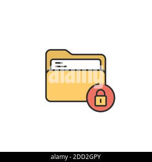 Icona di sicurezza della cartella dei file, colore, linea, segno vettoriale del contorno, pittogramma di stile lineare isolato su bianco. Simbolo, illustrazione del logo. Tratto modificabile. PIX Illustrazione Vettoriale