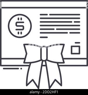 Icona voucher, illustrazione lineare isolata, vettore a linee sottili, segno di disegno web, simbolo del concetto di contorno con tratto modificabile su sfondo bianco. Illustrazione Vettoriale