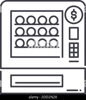 Icona di distributore automatico, illustrazione lineare isolata, vettore di linea sottile, segno di disegno di fotoricettore, simbolo di concetto di contorno con tratto modificabile su sfondo bianco Illustrazione Vettoriale