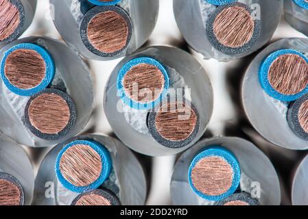 Sezione dei cavi elettrici in rame Foto Stock