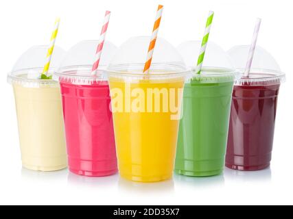 Raccolta di succhi di frutta bevande bevande mangiare sano isolato su uno sfondo bianco Foto Stock