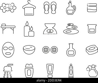 Set sottile in bianco e nero con icone spa e benessere Grande Illustrazione Vettoriale
