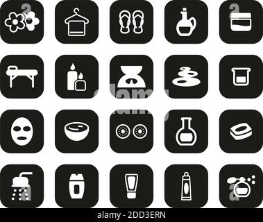 Icone Spa & Wellness Bianco su Black Flat Design Set Grande Illustrazione Vettoriale