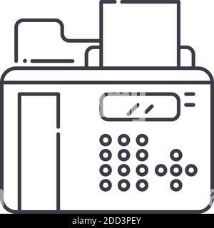 Icona del dispositivo fax, illustrazione lineare isolata, vettore a linee sottili, simbolo di progettazione Web, simbolo di concetto di contorno con tratto modificabile su sfondo bianco. Illustrazione Vettoriale