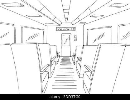 Train grafico interno nero bianco illustrazione schizzo vettore Illustrazione Vettoriale