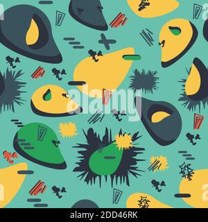 astratto avocado caos verde, blu, giallo e rosa modello senza giunture Illustrazione Vettoriale