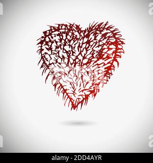 Logo Heart. Simbolo rosso d'amore fatto di forme riempite di gradiente isolato su sfondo bianco. vivace, colorata st. Segno di San Valentino. Elemento di progettazione. Vettore Illustrazione Vettoriale