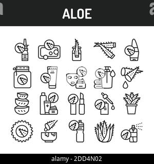 Set di icone della linea di colori Aloe. Illustrazione vettoriale. Pittogrammi di contorno per pagina web, app mobile, promo Illustrazione Vettoriale