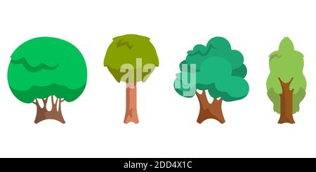 Insieme di alberi diversi. Oggetti natura in stile cartoon. Illustrazione Vettoriale