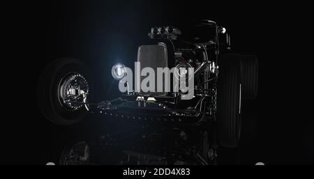 Hot Rod nero su sfondo scuro. Rendering 3D Foto Stock