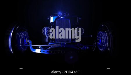 Hot Rod nero su sfondo scuro. Rendering 3D Foto Stock