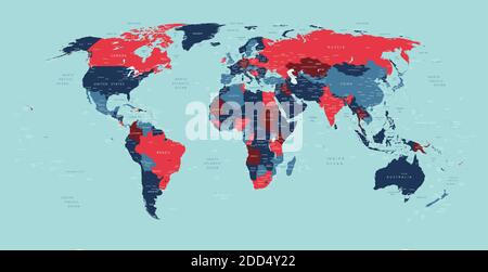 Mappa dettagliata del vettore politico mondiale Illustrazione Vettoriale