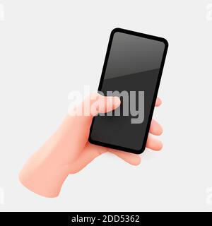 Tenere lo smartphone e lo schermo a sfioramento con la mano. Derisione. Illustrazione vettoriale. Illustrazione Vettoriale