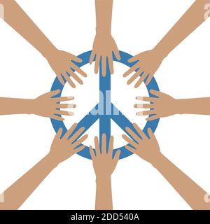 gruppo di mani umane costruiscono un cerchio intorno al simbolo della pace Illustrazione vettoriale EPS10
