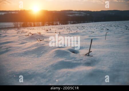 Bellissimo paesaggio rurale coperto di neve Foto Stock