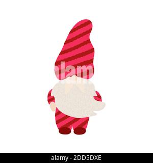 Carino piccolo gnome colorato, Natale fantasia creatura semplice cartoon vettore illustrazione, disegno piatto per le cartoline d'auguri vacanze invernali, inviti, banner, Babbo Natale fiaba helper Illustrazione Vettoriale