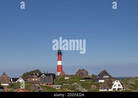 Geografia / viaggio, Germania, Schleswig-Holstein, Sylt, faro da Hoernum con Reetdachhaeusern, diritti aggiuntivi-clearance-Info-non-disponibile Foto Stock