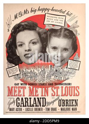 1940's Vintage Film poster 'MET ME IN ST.LOUIS' con Judy Garland e Margaret o'Brien in 'Meet Me in St. Louis' 1944. Apparendo anche Mary Astor, Lucille Bremer, Tom Drake, Marjorie Main, diretto da Vincente Minnelli An MGM Picture Foto Stock