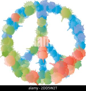 Simbolo della pace e dell'amore - macchie multicolore, schizzi nei colori rosso pallido, verde e blu Illustrazione Vettoriale