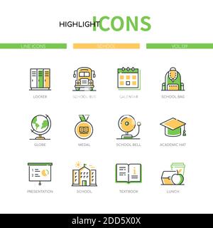 School - Set di icone di stile moderno Illustrazione Vettoriale