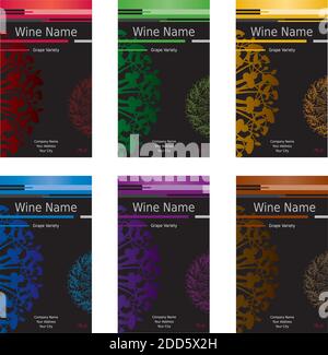 Set di etichette vino da 6 - colori assortiti - moderno Design Illustrazione Vettoriale