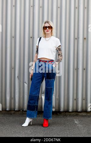 Street Style, Marianne Theodorsen in arrivo a Muf10 Primavera estate 2019 spettacolo di ready-to-wear tenuto a Bella Center, a Copenhagen, Danimarca, l'8 agosto 2018. Foto di Marie-Paola Bertrand-Hillion/ABACAPRESS.COM Foto Stock