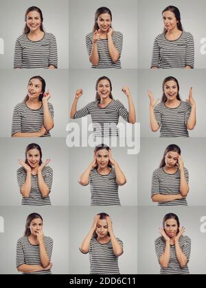 Ritratti multipli della stessa donna facendo varie espressioni Foto Stock