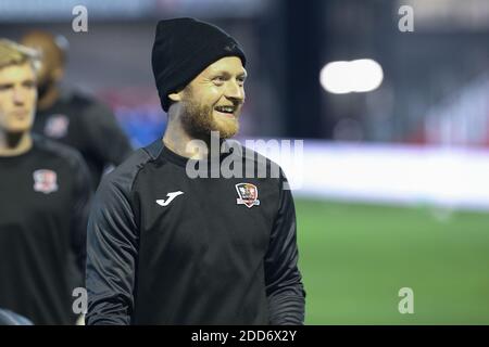 Exeter, Regno Unito. 24 Nov 2020. Jake Taylor di Exeter City si riscalda per la partita EFL Sky Bet League 2 tra Exeter City e Colchester United a St James' Park, Exeter, Inghilterra, il 24 novembre 2020. Foto di Dave Peters. Solo per uso editoriale, è richiesta una licenza per uso commerciale. Nessun utilizzo nelle scommesse, nei giochi o nelle pubblicazioni di un singolo club/campionato/giocatore. Credit: UK Sports Pics Ltd/Alamy Live News Foto Stock