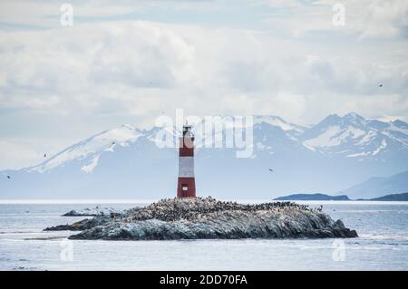 Faro di Les Eclaireurs, canale di Beagle, Ushuaia, Tierra del Fuego, Argentina, Sud America Foto Stock