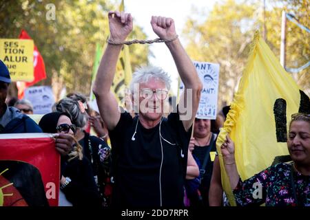 Presidente dell'associazione francese del diritto all'alloggio (DAL, Droit au Logement) Jean-Baptiste Eyraud durante una protesta contro la legge Elan (Loi Elan) per denunciare la politica immobiliare nei confronti delle persone con disabilità del governo di Édouard Philippe, a Parigi, Francia, il 1 settembre 2018. Foto di Denis Prezat/Avenir Pictures/ABACAPRESS.COM Foto Stock