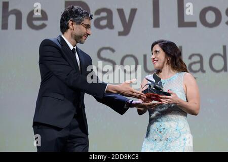 Soudade Kaadan riceve il Leone del futuro - 'Luigi De Laurentiis' Venice Award per un film di debutto per 'The Day i Lost My Shadow (Yom Adaatou Zouli)' durante la cerimonia di chiusura del 75° Festival Internazionale del Cinema di Venezia (Mostra), il 08 settembre 2018. Foto di Aurore Marechal/ABACAPRESS.COM Foto Stock