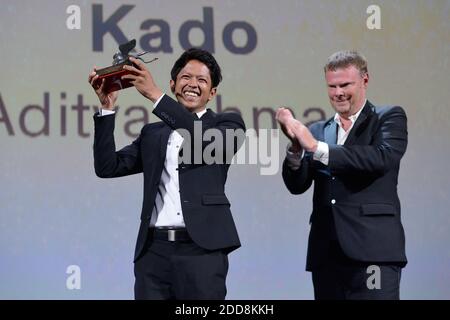 Aditya Ahmad riceve il Premio orizzonti per il miglior cortometraggio di Kado da Frederic Bonnaud partecipando alla cerimonia di chiusura del 75° Festival Internazionale del Cinema di Venezia (Mostra) il 08 settembre 2018. Foto di Aurore Marechal/ABACAPRESS.COM Foto Stock