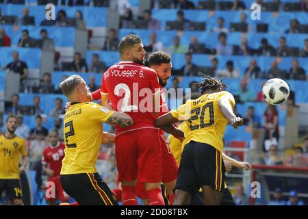 Il tunisino Dylan Bronn ha segnato il gol 1-2 per la Tunisia durante la Coppa del mondo FIFA Russia del 2018, Belgio contro Tunisia nello Stadio Spartak, Mosca, Russia il 23 giugno 2018. Il Belgio ha vinto 5-2. Foto di Henri Szwarc/ABACAPRESS.COM Foto Stock