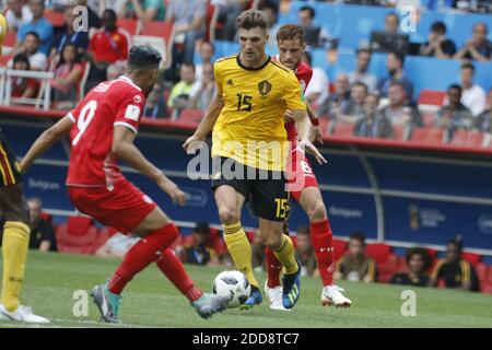 Il belga Thomas Meunier durante la Coppa del mondo FIFA Russia 2018, il 23 giugno 2018 il Belgio si trova a Spartak Stadium, Mosca, Russia, contro la Tunisia. Il Belgio ha vinto 5-2. Foto di Henri Szwarc/ABACAPRESS.COM Foto Stock