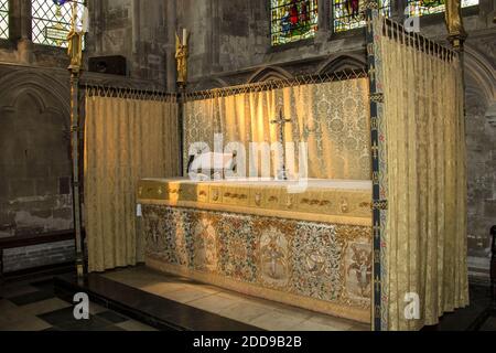 Particolare della Cattedrale di San Albano (la Cattedrale e la Chiesa abbaziale di San Albano). St Albans, Hertfordshire, Inghilterra, Regno Unito Foto Stock