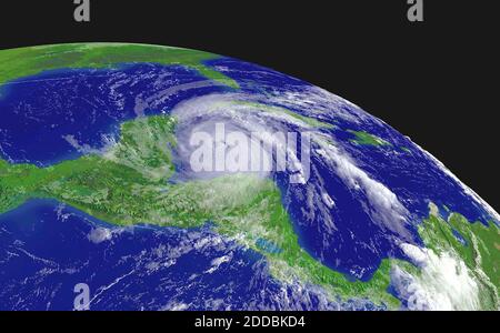 NO FILM, NO VIDEO, NO TV, NO DOCUMENTARIO - NOAA immagine satellitare dell'uragano Wilma presa alle 9:15 a.m. EDT il 20 ottobre 2005, come la tempesta estremamente pericolosa di Categoria quattro si urna nel Mare dei Caraibi nord-occidentale diretto verso la Penisola dello Yucatan del Messico. Foto di NOAA/KRT/ABACAPRESS.COM Foto Stock