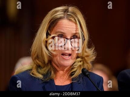 Christine Blasey Ford testimonia dinanzi al Comitato giudiziario del Senato su Capitol Hill a Washington, giovedì 27 settembre 2018. Foto di Andrew Harnik/piscina/ABACAPRESS.COM Foto Stock