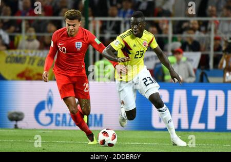 L’inglese DELE Alli e il colombiano Davinson Sanchez durante la partita finale del 1/8 tra Colombia e Inghilterra alla Coppa del mondo FIFA 2018 a Mosca, Russia, il 3 luglio 2018. Foto di Lionel Hahn/ABACAPRESS.COM Foto Stock