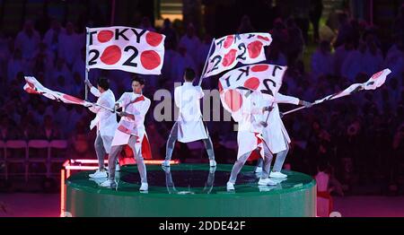 NO FILM, NO VIDEO, NO TV, NO DOCUMENTARIO - i formatori promuovono i Giochi di Tokyo 2020 durante la cerimonia di chiusura dei Giochi Olimpici di Rio domenica 21 agosto 2016. Foto di Mark Reis/Colorado Springs Gazette/TNS/ABACAPRESS/COM Foto Stock