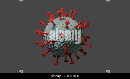 COVID-19 Coronavirus 3d rendering 2019-nCov. SARS-COV-2. Isolato su sfondo scuro Foto Stock