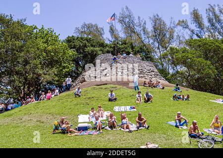 North Miami Beach Florida, Miami Dade Parks, Graynolds Park Love in evento celebrare la cultura hippie anni '60, erba prato famiglia, Foto Stock