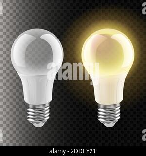 icona vettoriale 3d realistica immagine della lampadina senza e con luce. Isolato su sfondo trasparente. Illustrazione Vettoriale