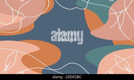 Semplice sfondo astratto in colore pastello con strisce. Forme e onde di doodle disegnate a mano. Modello di social media, moderno vettore di linea alla moda Illustrazione Vettoriale