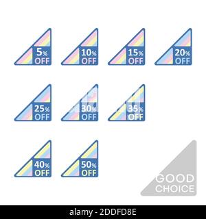 Set di etichette di sconto modificabili con simboli di percentuale. Semplicità geometrica - design universale per negozi web, adesivi stampati, etichette, prezzi, cattivo Illustrazione Vettoriale